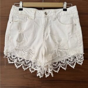 No Boundaries White Lace Jean Shorts